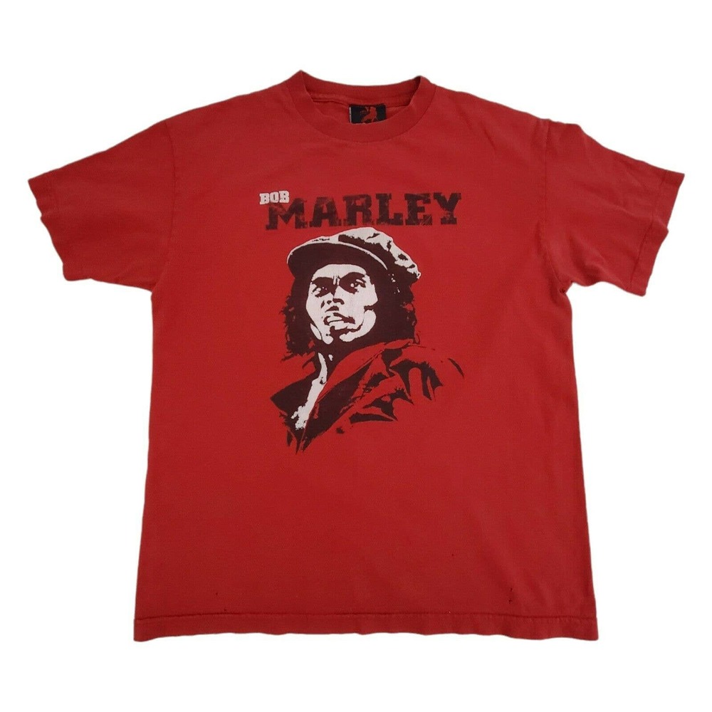 Vintage Bob Marley Trashed T-Shirt Zion Roots Wear Men's Size M Red Crew Neck